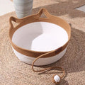 Cat Ear Woven Rope Basket in white and caramel cotton rope
