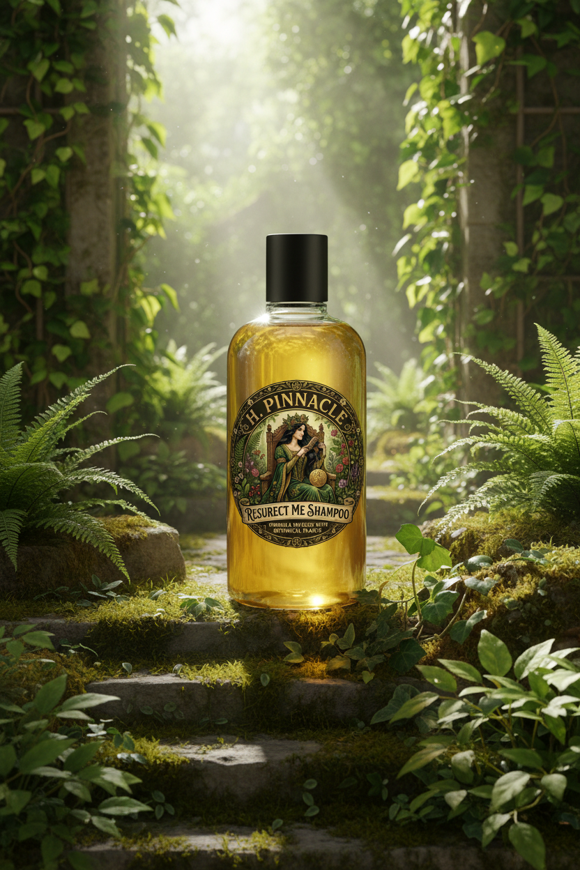 Resurect Me Shampoo in lush garden botanical setting