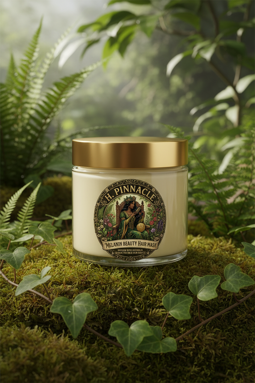 Melanin Beauty Hair Mask in lush garden botanical setting